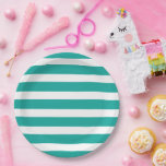 Teal and White Stripes Paper Plate<br><div class="desc">Custom designed paper party plates with a chic preppy nautical stripe pattern. Click Customize It to personalize the design with your own text and images to create a unique one of a kind design to match any party decor!</div>