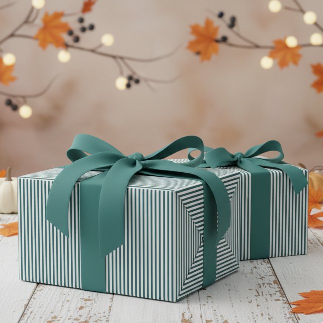 Teal and White Stripes Pattern Wrapping Paper (Modern & Classic Teal Green Wrapping Paper. Trendy Teal Green Blue & White Chic Stripes Pattern)