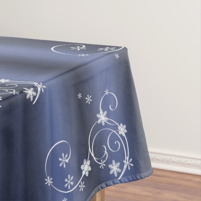 Teal and White Swirls Christmas Tablecloth (In Situ)