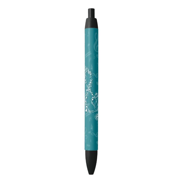 Teal and White Treble Clef Music Notes Black Ink Pen (Front Vertical)