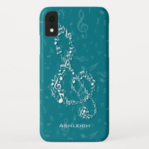 Teal and White Treble Clef Music Notes iPhone XR Case