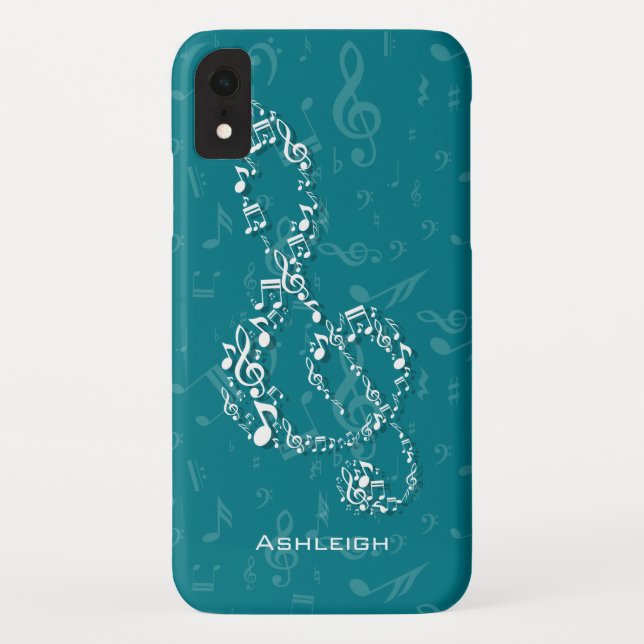 Teal and White Treble Clef Music Notes Case-Mate iPhone Case (Back)