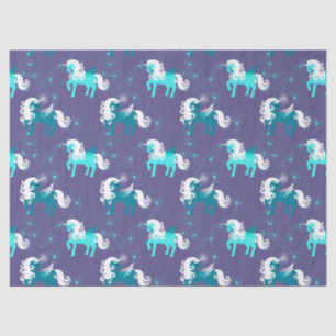Teal and White Unicorns on Purple Decoupage Tissue Paper