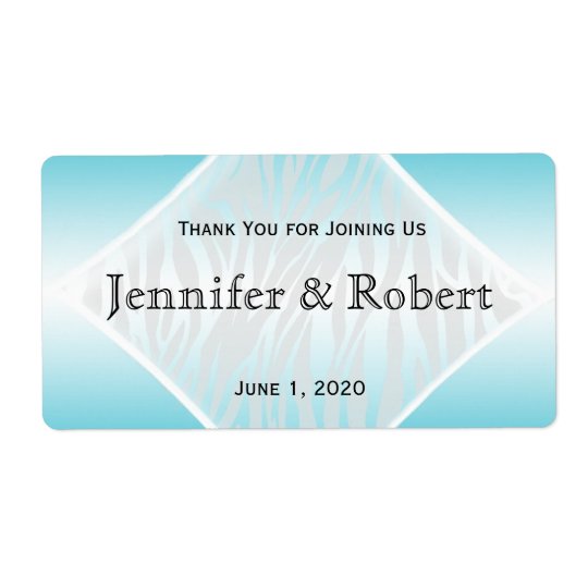 Teal and White Zebra Diamond Water Bottle Label Shipping Label