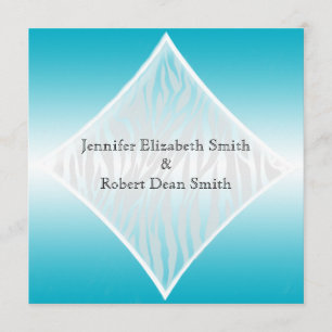 Teal and White Zebra Diamond Wedding Invitation