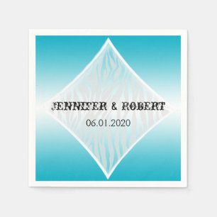 Teal and White Zebra Diamond Wedding Napkin