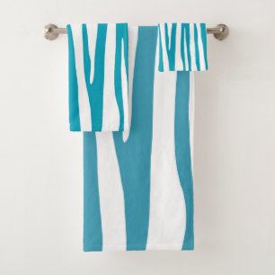 Teal and white zebra pattern ceramic bath towel set