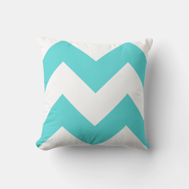 Teal and White Zig Zag Pillow (Front)