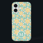 Teal and Yellow Spring Flower Pattern Monogram iPhone 16 Case<br><div class="desc">Pretty pastel teal and yellow spring flower pattern.</div>