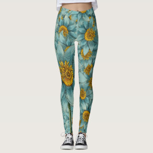 Teal and Yellow sunflower Leggings