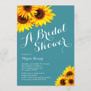 Teal and Yellow Sunflowers Bridal Shower Invitation