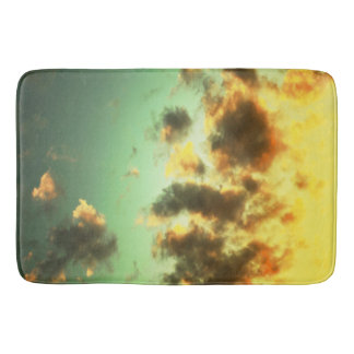 Teal and yellow sunset cloudy sky background bath mat