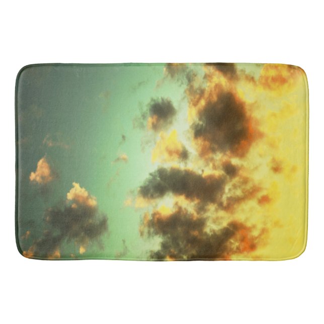 Teal and yellow sunset cloudy sky background bath mat (Front)