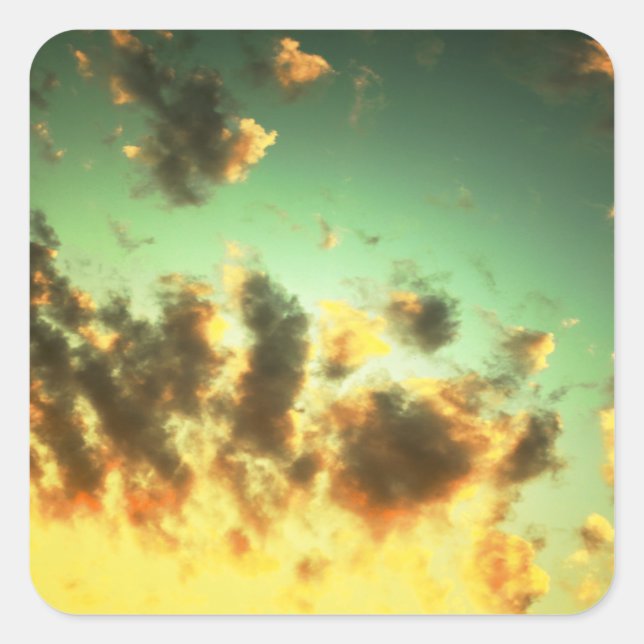 Teal and yellow sunset cloudy sky background square sticker (Front)