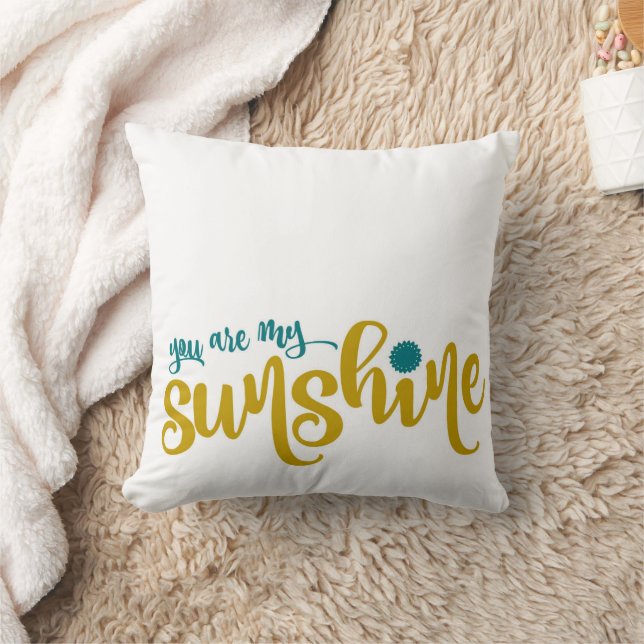 Teal and Yellow Typography My Sunshine Throw Pillow (Blanket)