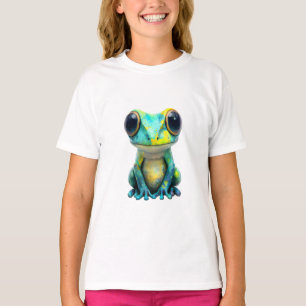 Teal and Yellow Watercolor Galaxy Frog Kids T-Shirt