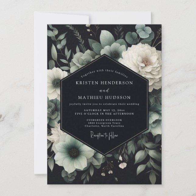Teal Anemone Noir Wedding Invitation (Front)