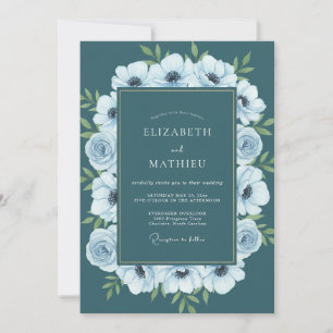 Teal Anemone Painted Wedding Invitation
