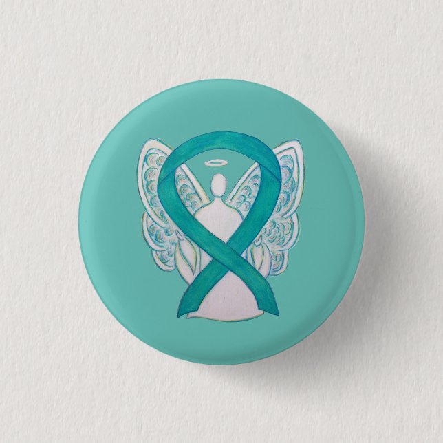 Teal Angel Awareness Ribbon Art Custom Lapel Pin (Front)