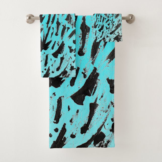 Teal Animal Print Abstract Bath Towel Set (Insitu)