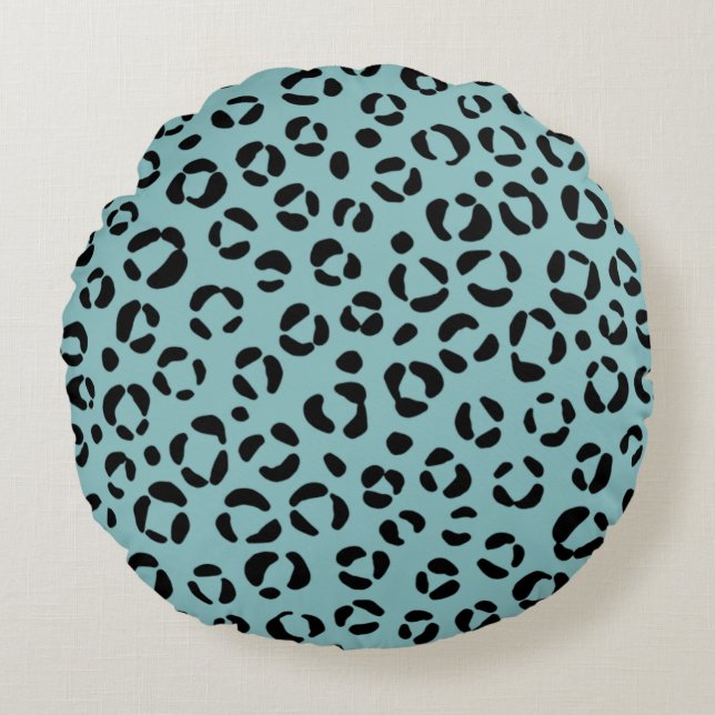Teal Animal Print Round Pillow (Front)