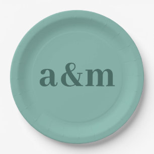 Teal Anniversary Wedding Monogram Minimalist Paper Plate