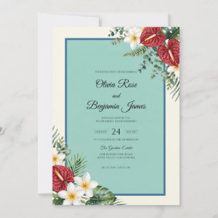 Teal Anthurium Plumeria Eucalyptus Wedding Invitation