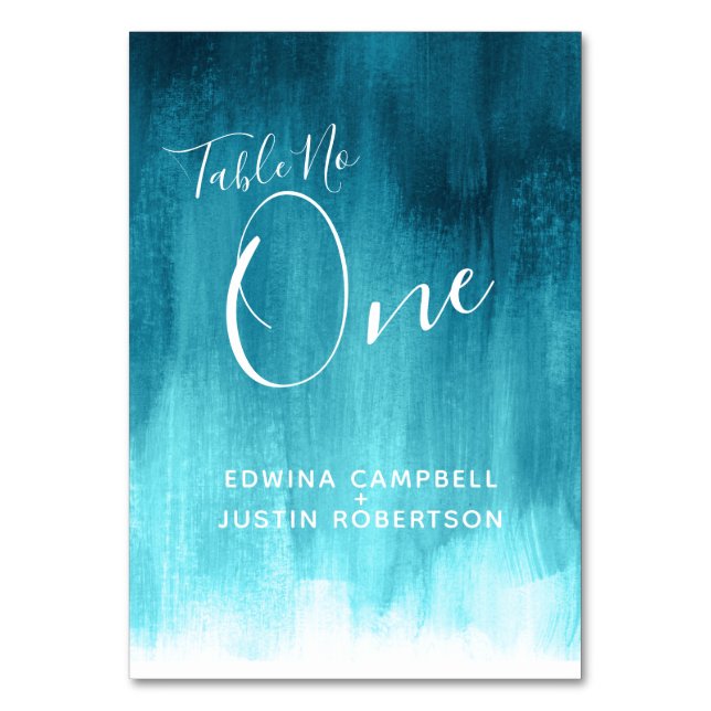 Teal aqua abstract sea modern art table number one (Back)