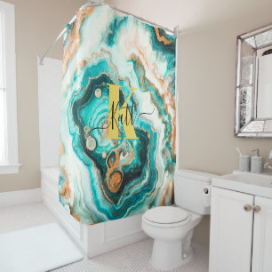 Teal Aqua Agate Golden Custom Modern Monogram