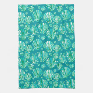 Teal, Aqua and Turquoise Sea Shells  Kitchen Towel