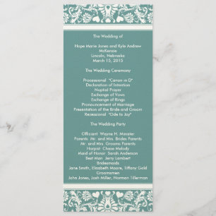 Teal Aqua Blue Damask Swirls Wedding Program