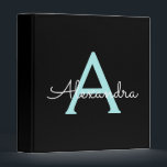 Teal Aqua Blue Girly Script Monogram Name Modern Binder<br><div class="desc">Teal Aqua Blue and Black simple  Script Monogram Name Binder. This makes the perfect sweet 16 birthday,  wedding,  bridal shower,  anniversary,  baby shower or bachelorette party gift for someone that loves glam luxury and chic styles.</div>