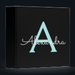 Teal Aqua Blue Girly Script Monogram Name Modern Binder<br><div class="desc">Teal Aqua Blue and Black simple  Script Monogram Name Binder. This makes the perfect sweet 16 birthday,  wedding,  bridal shower,  anniversary,  baby shower or bachelorette party gift for someone that loves glam luxury and chic styles.</div>