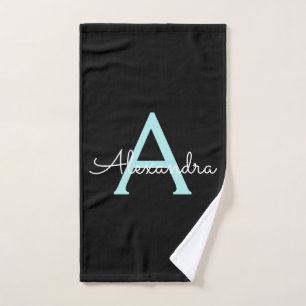 Teal Aqua Blue Girly Script Monogram Name Modern Hand Towel