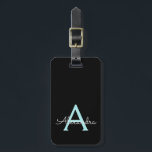 Teal Aqua Blue Girly Script Monogram Name Modern Luggage Tag<br><div class="desc">Aqua Blue Teal and Black Monogram Add Your Own Name Script Signature Pillow. The luggage bag tag makes the perfect sweet 16 birthday,  wedding,  bridal shower,  baby shower or bachelorette party gift for someone who loves a chic elegant and modern style.</div>