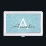 Teal Aqua Blue Glitter and Sparkle Monogram Business Card Holder<br><div class="desc">Teal Aqua Blue Faux Glitter and Sparkle Elegant Monogram Business Card Holder for beauty professional such as a Skin Care, Microblading, Eyelash Extensions, Hair or Makeup Beauty Salon Manager or Employee. This Business Card Holder can be customized to include your initial and first name and makes a great birthday or...</div>