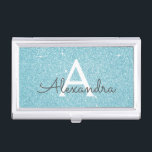 Teal Aqua Blue Glitter and Sparkle Monogram Business Card Holder<br><div class="desc">Teal Aqua Blue Faux Glitter and Sparkle Elegant Monogram Business Card Holder for beauty professional such as a Skin Care, Microblading, Eyelash Extensions, Hair or Makeup Beauty Salon Manager or Employee. This Business Card Holder can be customized to include your initial and first name and makes a great birthday or...</div>