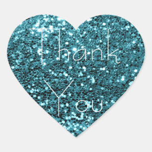 Teal Aqua Blue Glitter Glam Thank You Spark Heart Sticker