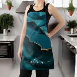 Teal Aqua Blue Green Agate Geode Gold Monogram Apron<br><div class="desc">Teal Aqua Blue Green and Gold Foil Agate Geode Monogram Beautiful Elegant Script Name Apron. This makes the perfect sweet 16, 13th, 15th, 16th, 18th, 21st, 30th, 40th, 50th, 60th, 70th, 80th, 90th, 100th birthday, wedding, bridal shower, anniversary, baby shower, graduation or bachelorette party gift for someone decorating her room...</div>