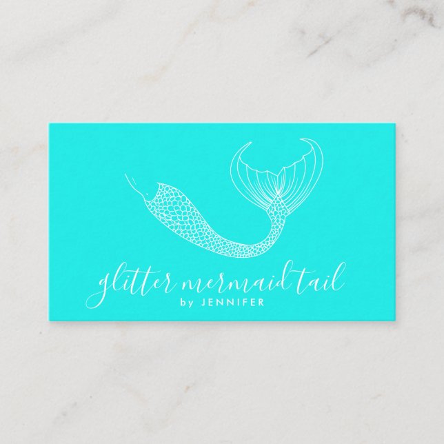 Teal Aqua Blue Green Tail Mermaid Business Card (Front)
