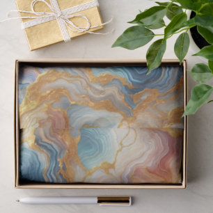 Teal Aqua Blue Mauve Taupe Gold Marble Tissue Paper