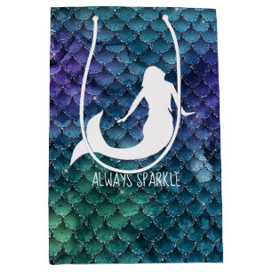 Teal Aqua Blue Purple Sparkle Mermaid Medium Gift Bag