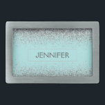 Teal Aqua Blue Silver Glitter Girly Monogram Name Belt Buckle<br><div class="desc">Aqua Blue Teal and Silver Sparkle Glitter Monogram Name Belt Buckle. This makes the perfect graduation,  sweet 16 16th,  18th,  21st,  30th,  40th,  50th,  60th,  70th,  80th,  90th,  100th birthday,  wedding,  bridal shower,  anniversary,  baby shower or bachelorette party gift for someone that loves glam luxury and chic styles.</div>