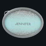 Teal Aqua Blue Silver Glitter Girly Monogram Name Belt Buckle<br><div class="desc">Aqua Blue Teal and Silver Sparkle Glitter Monogram Name Belt Buckle. This makes the perfect graduation,  sweet 16 16th,  18th,  21st,  30th,  40th,  50th,  60th,  70th,  80th,  90th,  100th birthday,  wedding,  bridal shower,  anniversary,  baby shower or bachelorette party gift for someone that loves glam luxury and chic styles.</div>