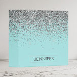 Teal Aqua Blue Silver Glitter Girly Monogram Name Binder<br><div class="desc">Teal Aqua Blue and Silver Sparkle Glitter Monogram Name Binder. This makes the perfect sweet 16 birthday,  wedding,  bridal shower,  anniversary,  baby shower or bachelorette party gift for someone that loves glam luxury and chic styles.</div>