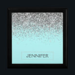 Teal Aqua Blue Silver Glitter Girly Monogram Name Gift Box<br><div class="desc">Aqua Blue Teal and Silver Sparkle Glitter Monogram Name Jewellery Keepsake Box. This makes the perfect graduation,  birthday,  wedding,  bridal shower,  anniversary,  baby shower or bachelorette party gift for someone that loves glam luxury and chic styles.</div>
