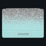 Teal Aqua Blue Silver Glitter Girly Monogram Name iPad Pro Cover<br><div class="desc">Teal Aqua Blue and Silver Sparkle Glitter Monogram Name Laptop Case. This makes the perfect sweet 16 birthday,  wedding,  bridal shower,  anniversary,  baby shower or bachelorette party gift for someone that loves glam luxury and chic styles.</div>