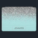 Teal Aqua Blue Silver Glitter Girly Monogram Name iPad Pro Cover<br><div class="desc">Teal Aqua Blue and Silver Sparkle Glitter Monogram Name Laptop Case. This makes the perfect sweet 16 birthday,  wedding,  bridal shower,  anniversary,  baby shower or bachelorette party gift for someone that loves glam luxury and chic styles.</div>