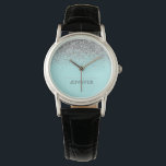Teal Aqua Blue Silver Glitter Girly Monogram Name Watch<br><div class="desc">Aqua Blue Teal and Silver Sparkle Glitter Monogram Name Watch. This makes the perfect graduation,  birthday,  wedding,  bridal shower,  anniversary,  baby shower or bachelorette party gift for someone that loves glam luxury and chic styles.</div>