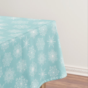 Teal Aqua Blue Snowflakes Winter Holidays Tablecloth